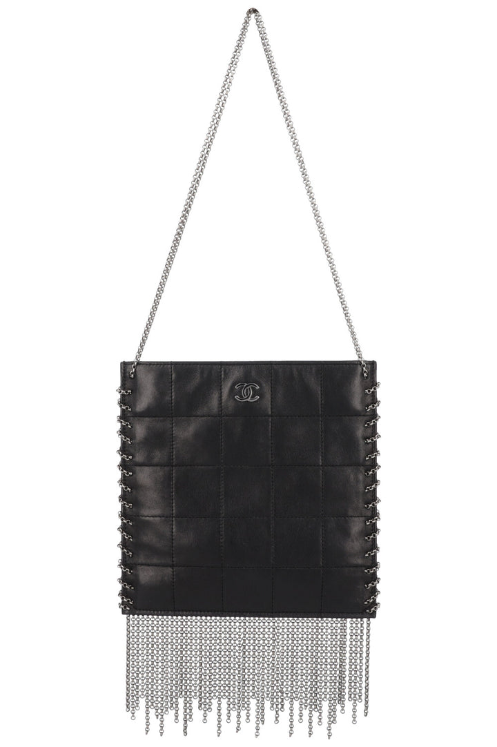 CHANEL Chocolate Bar Fringe Bag Leather Black