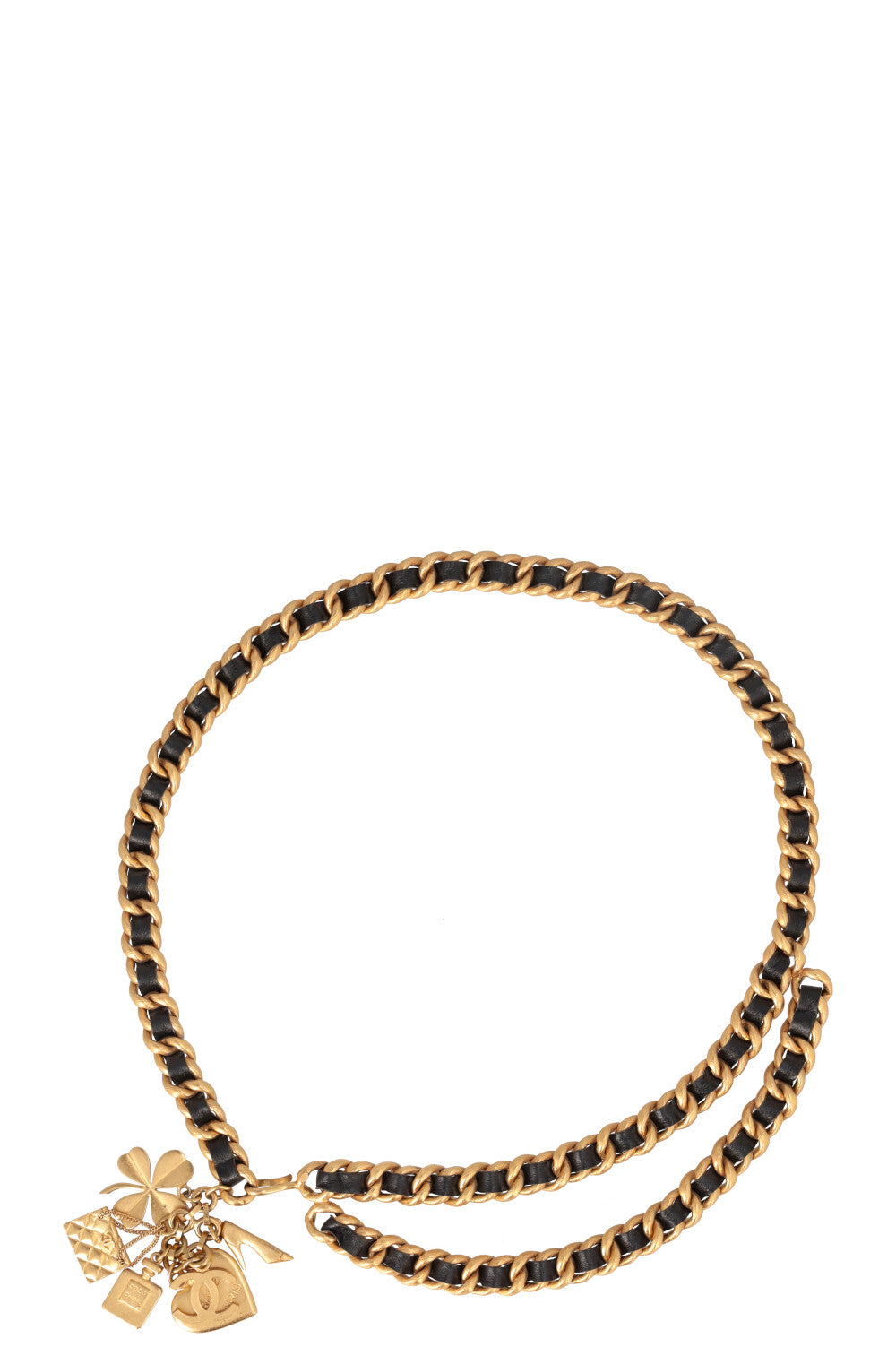 CHANEL Chain Belt Heart Gold Black