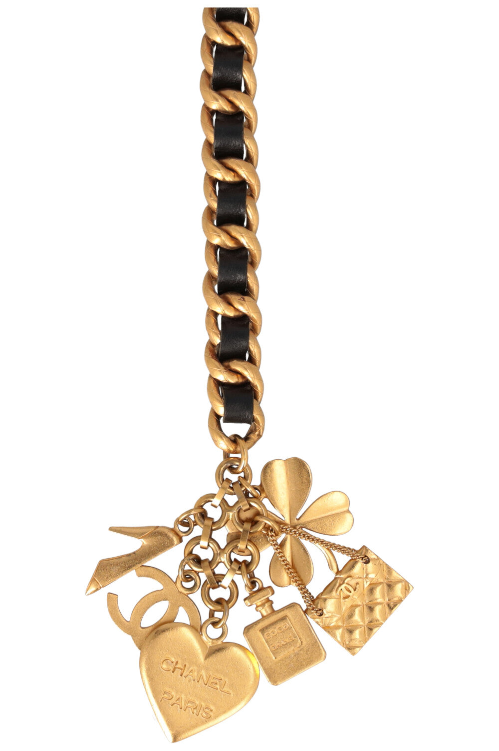 CHANEL Chain Belt Heart Gold Black