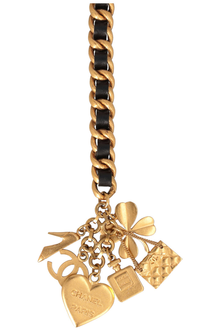 CHANEL Chain Belt Heart Gold Black