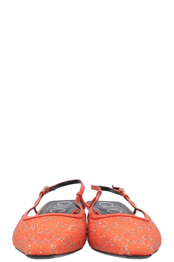 GUCCI Slingback GG Glitter Kitten Heel Orange