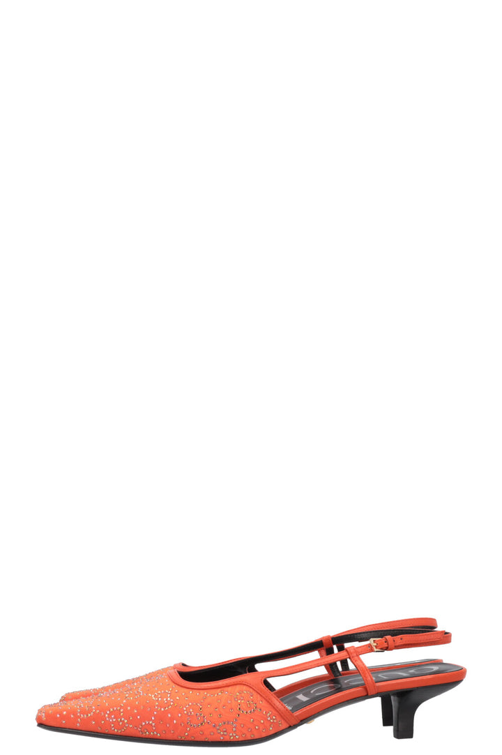 GUCCI Slingback GG Glitter Kitten Heel Orange