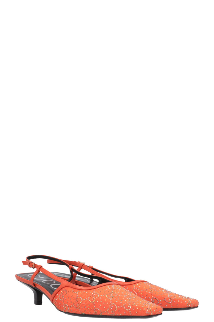 GUCCI Slingback GG Glitter Kitten Heel Orange