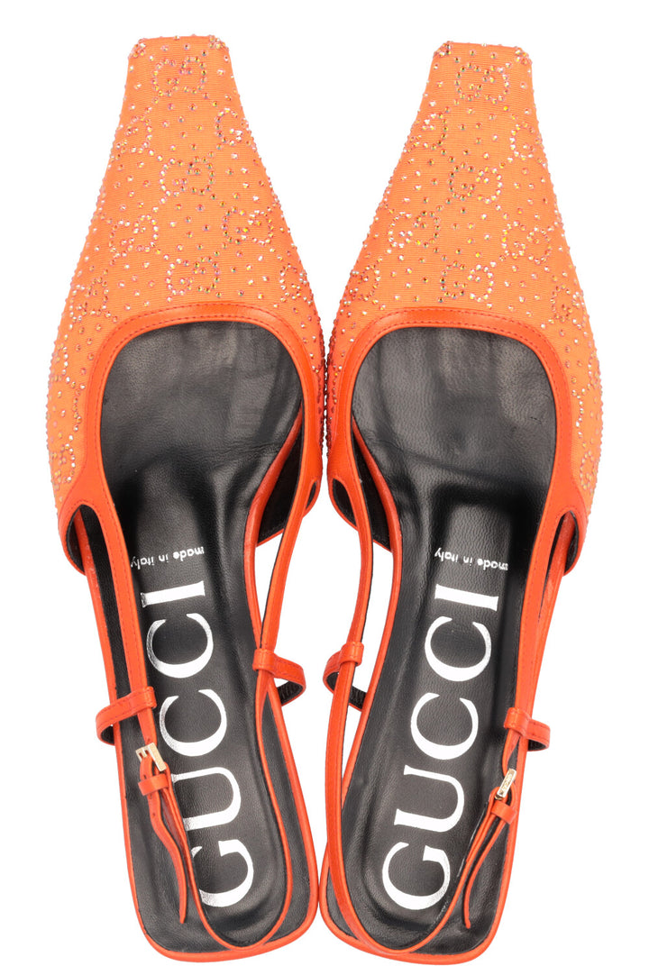 GUCCI Slingback GG Glitter Kitten Heel Orange