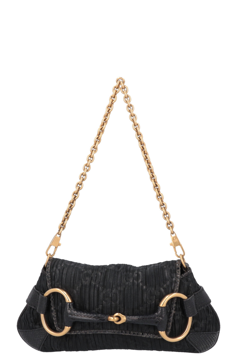 GUCCI Micro Horsebit Handbag Satin Python Black
