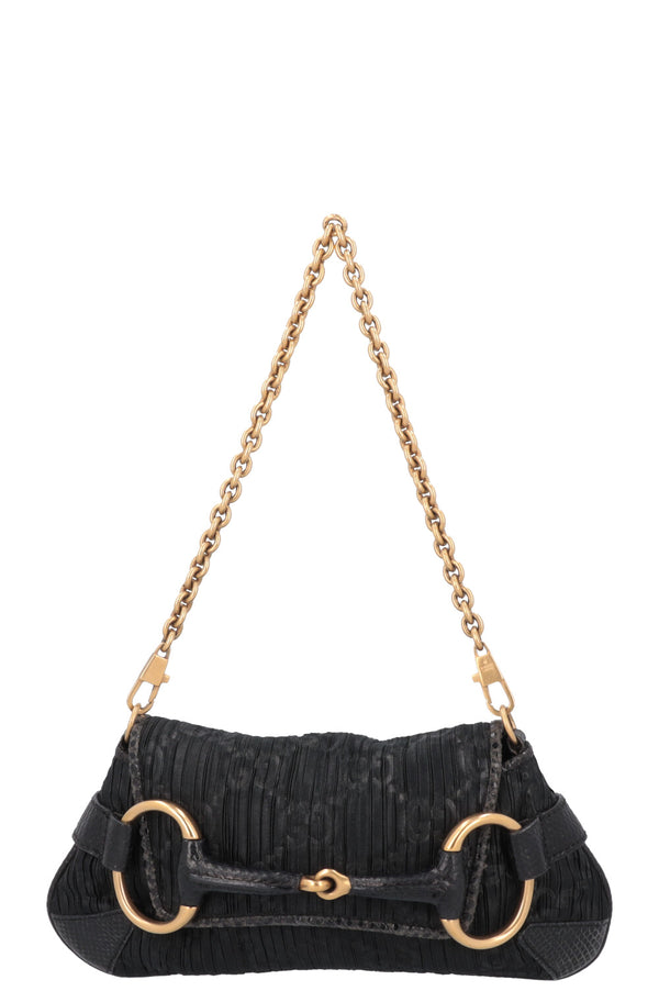 GUCCI Micro Horsebit Handbag Satin Python Black