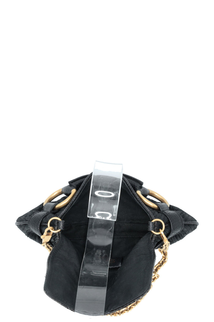 GUCCI Micro Horsebit Handbag Satin Python Black