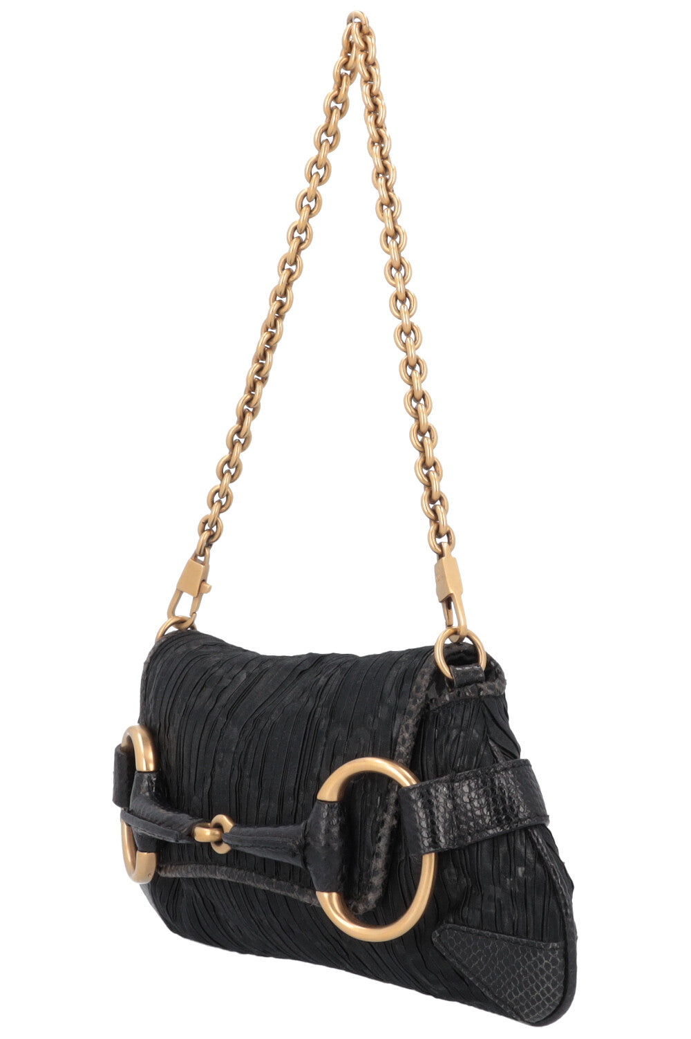 GUCCI Micro Horsebit Handbag Satin Python Black