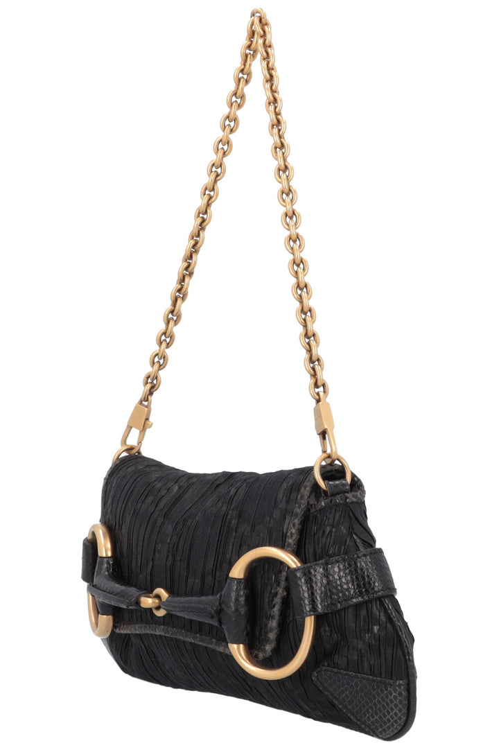 GUCCI Micro Horsebit Handbag Satin Python Black