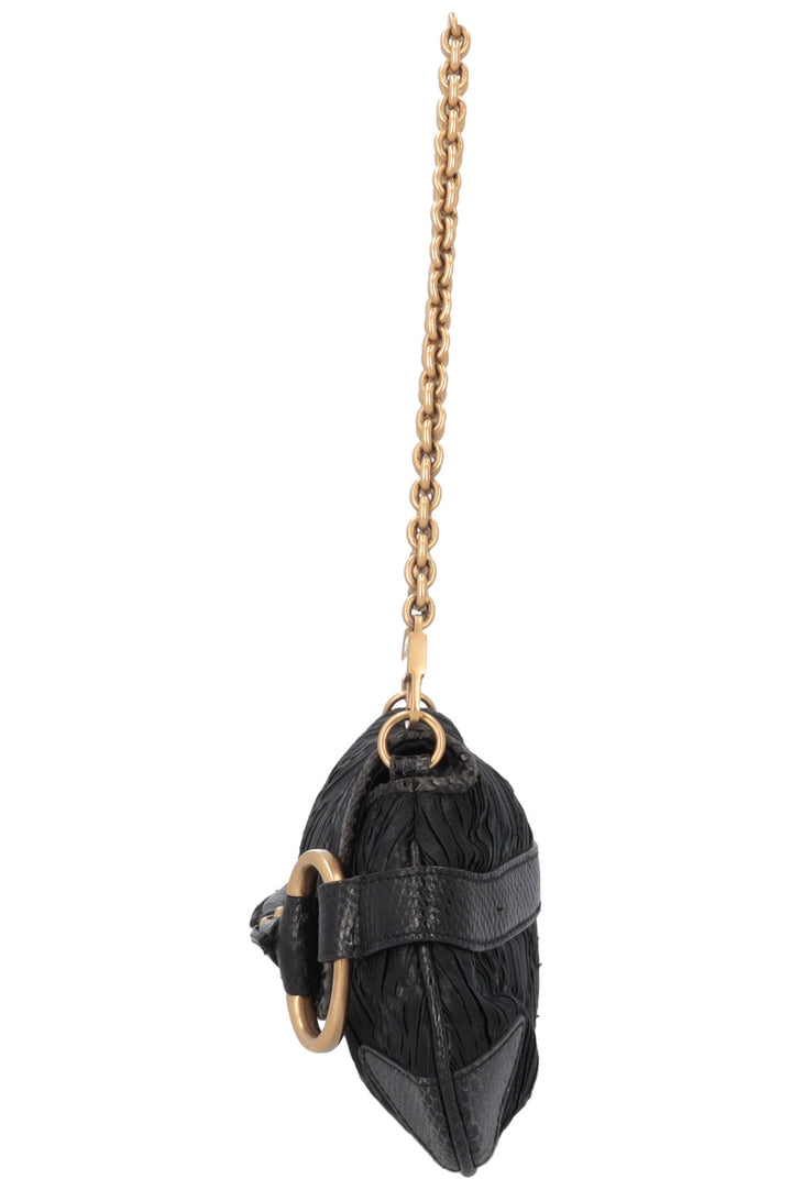 GUCCI Micro Horsebit Handbag Satin Python Black
