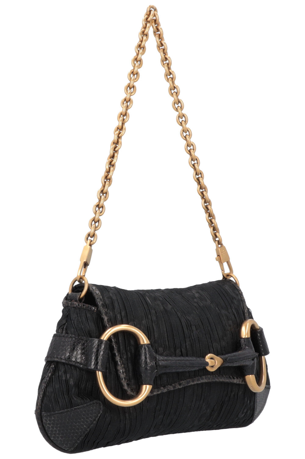 GUCCI Micro Horsebit Handbag Satin Python Black