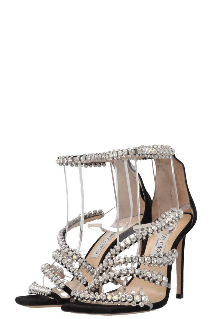 JIMMY CHOO Josefine 100 Crystal Heels Black Suede