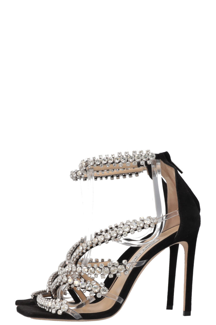 JIMMY CHOO Josefine 100 Crystal Heels Black Suede