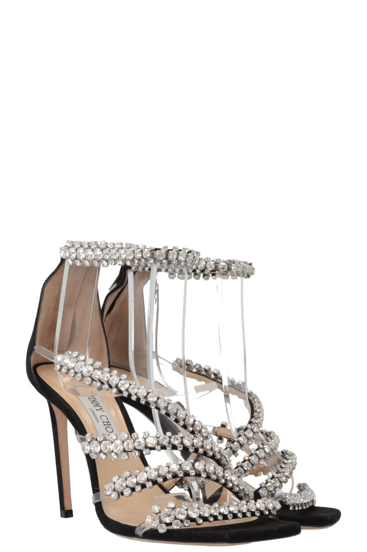 JIMMY CHOO Josefine 100 Crystal Heels Black Suede
