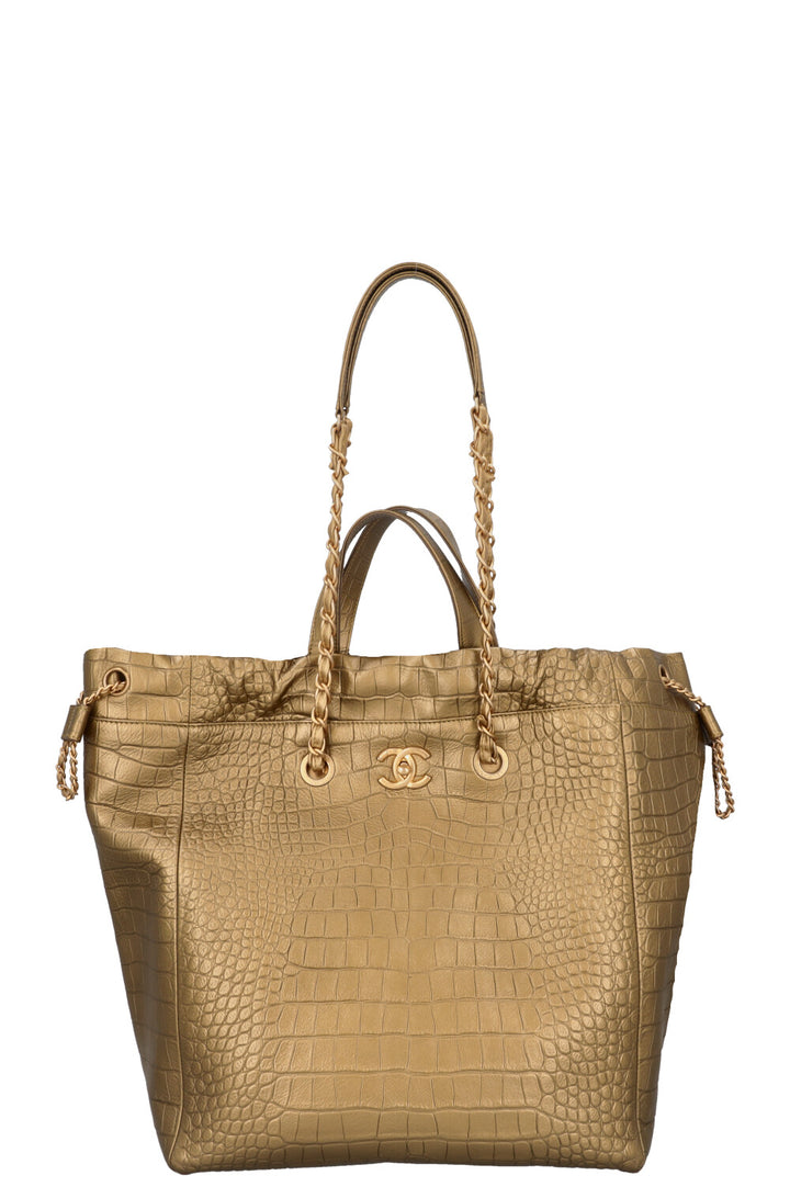 CHANEL Tote Bag Leather Gold