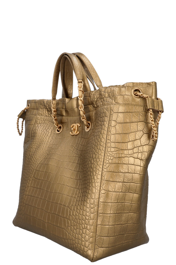 CHANEL Tote Bag Leather Gold