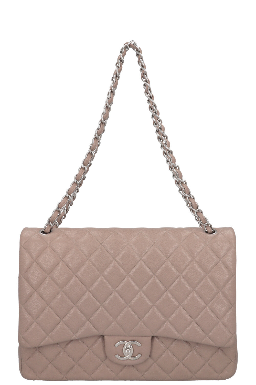 CHANEL Maxi Double Flap Bag Caviar Taupe