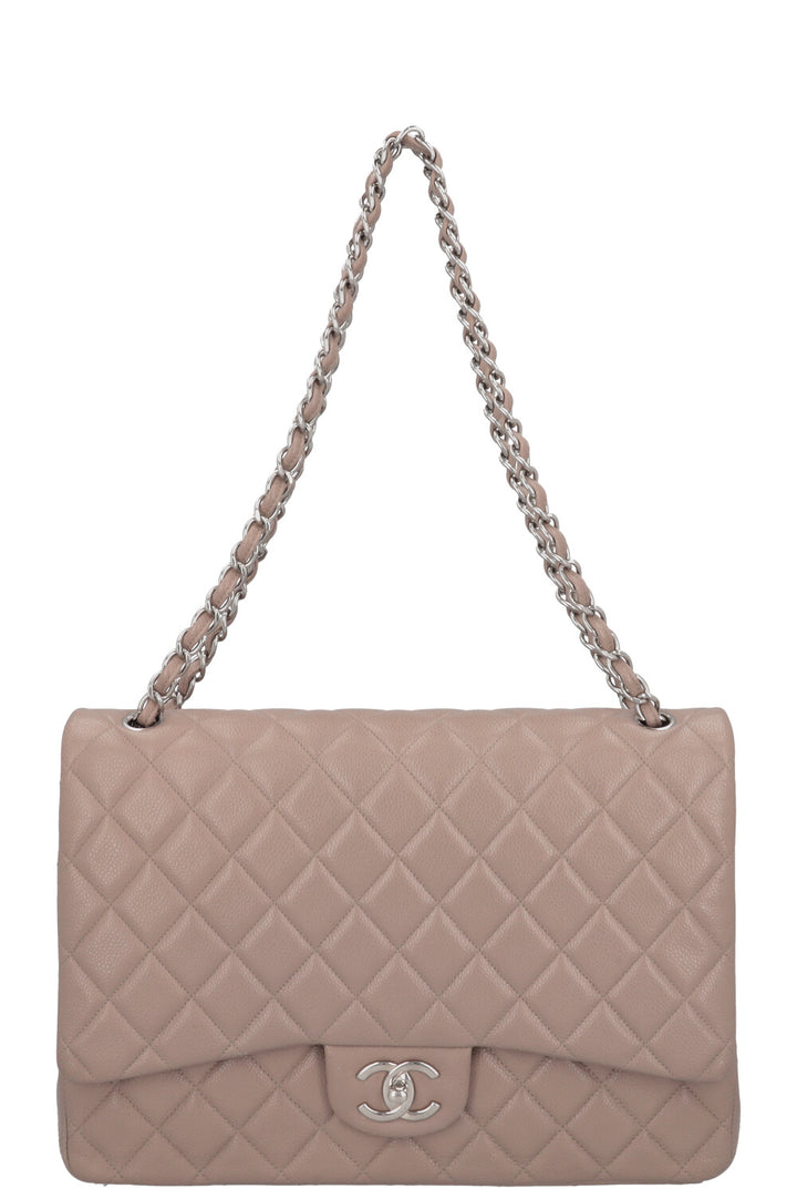 CHANEL Maxi Double Flap Bag Caviar Taupe