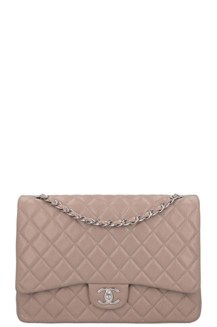 CHANEL Maxi Double Flap Bag Caviar Taupe