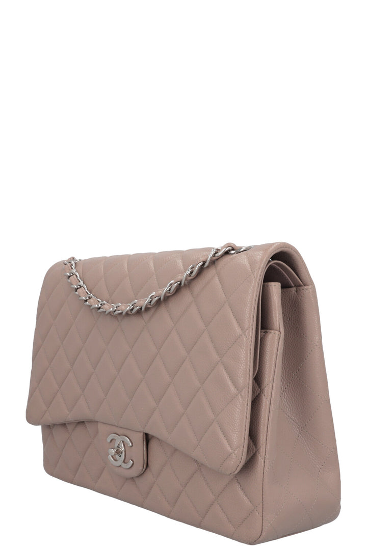 CHANEL Maxi Double Flap Bag Caviar Taupe