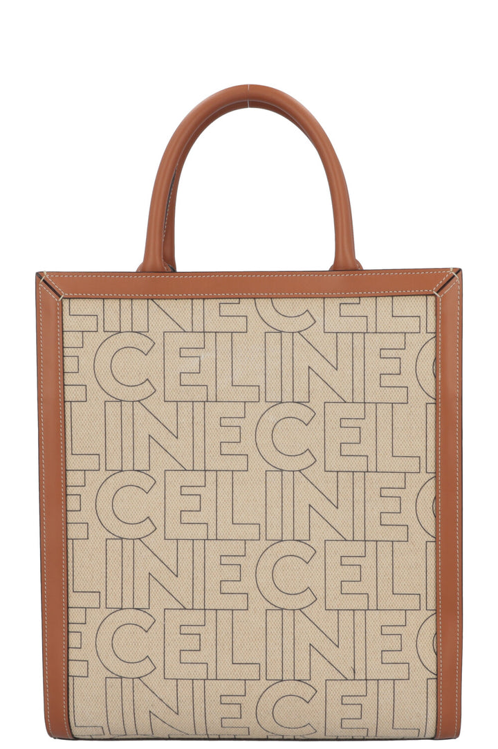 CELINE Logo Vertical Cabas Bag Medium Ivory Brown
