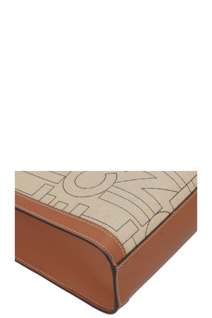 CELINE Logo Vertical Cabas Bag Medium Ivory Brown