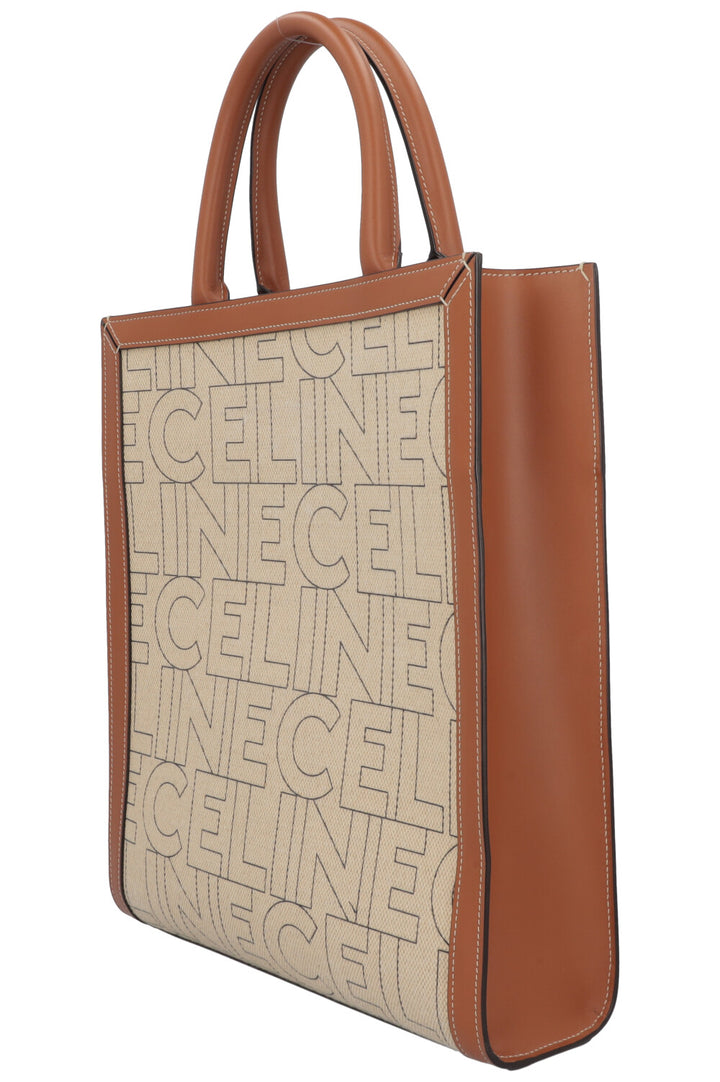 CELINE Logo Vertical Cabas Bag Medium Ivory Brown
