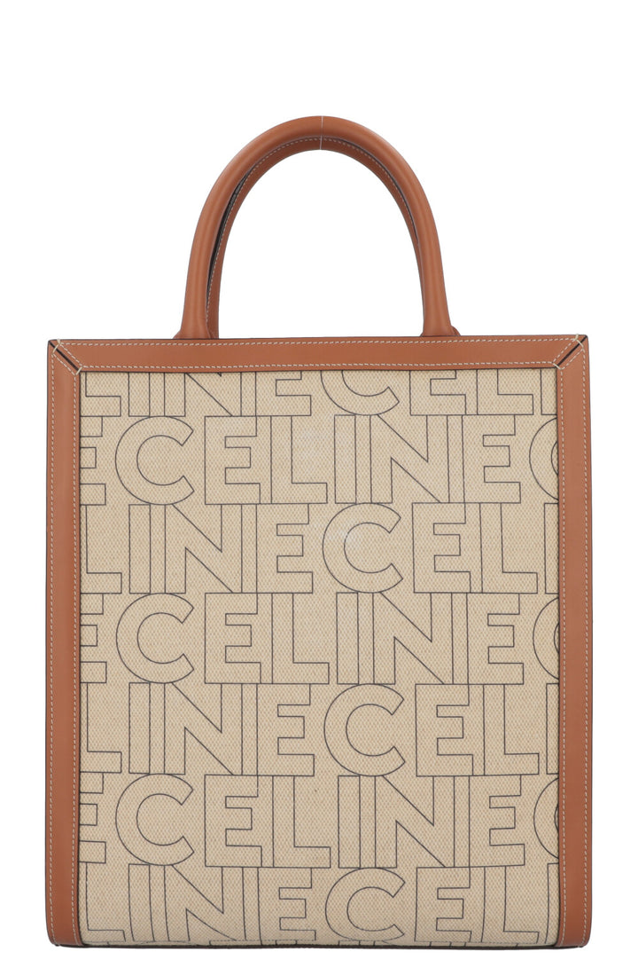 CELINE Logo Vertical Cabas Bag Medium Ivory Brown