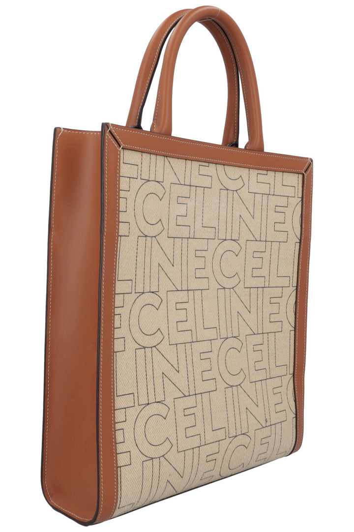 CELINE Logo Vertical Cabas Bag Medium Ivory Brown