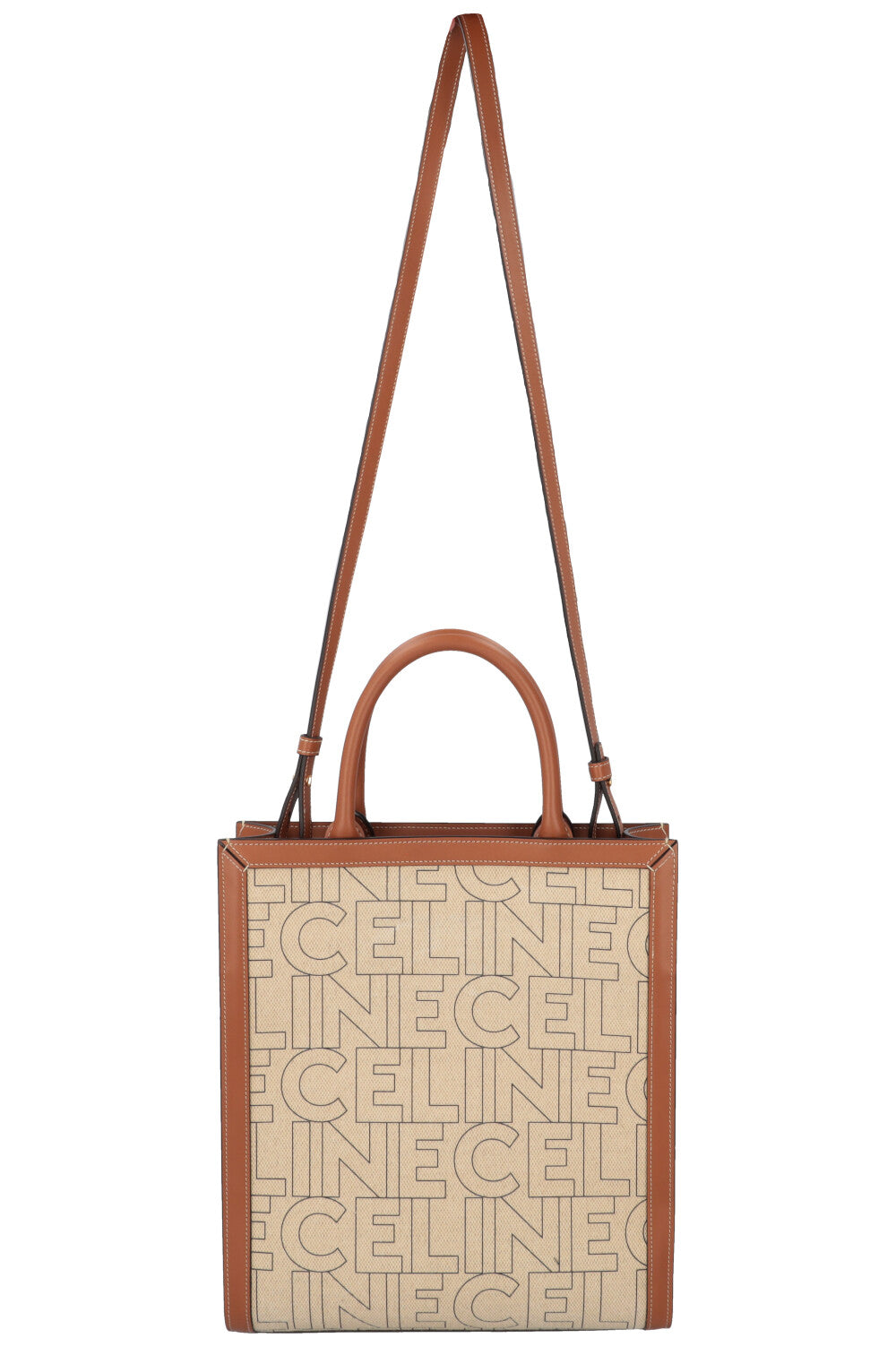 CELINE Logo Vertical Cabas Bag Medium Ivory Brown