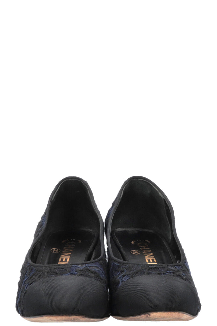 CHANEL Lace Classic Heels Navy Black
