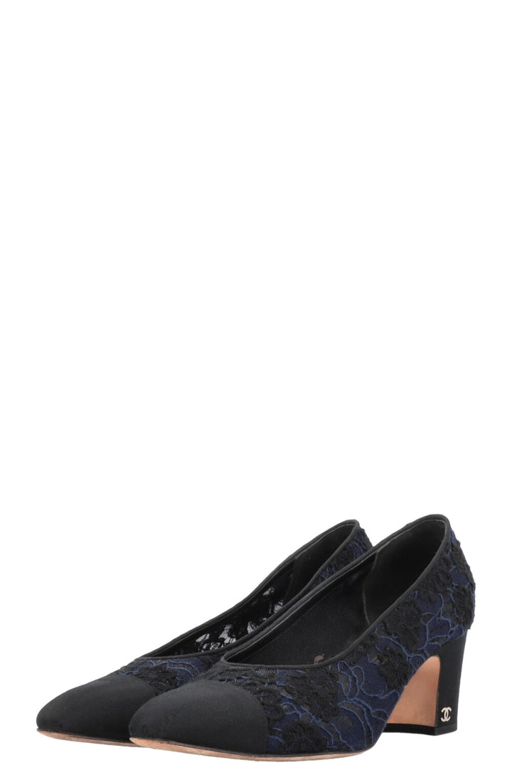 CHANEL Lace Classic Heels Navy Black