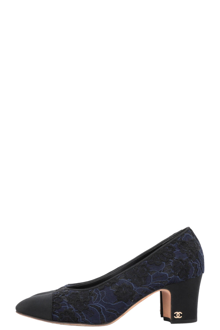 CHANEL Lace Classic Heels Navy Black