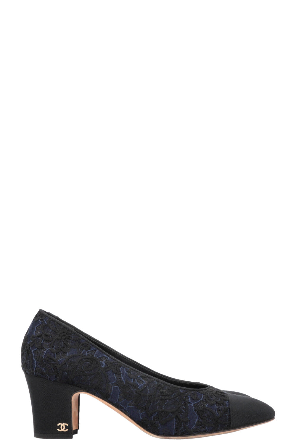 CHANEL Lace Classic Heels Navy Black