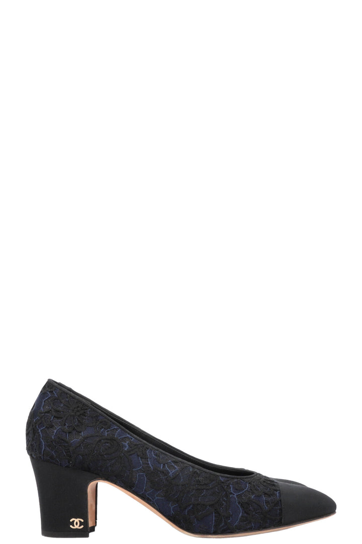 CHANEL Lace Classic Heels Navy Black