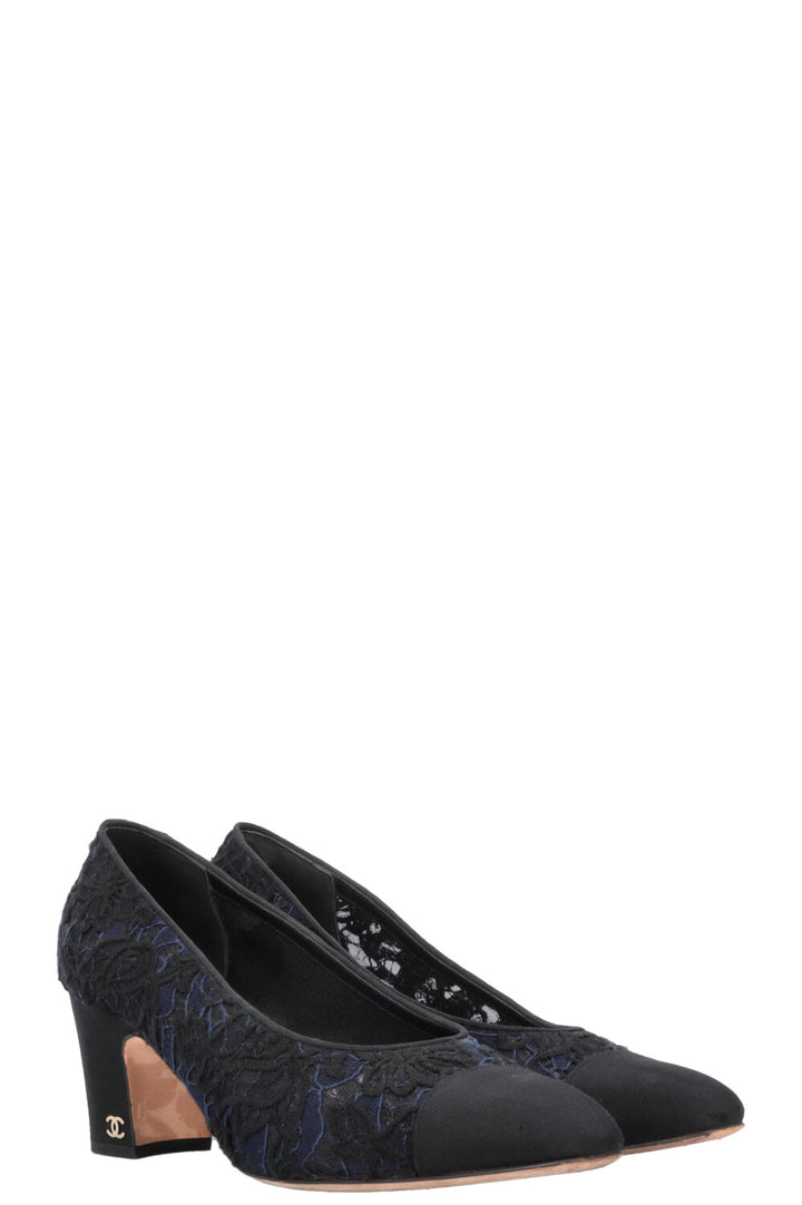 CHANEL Lace Classic Heels Navy Black