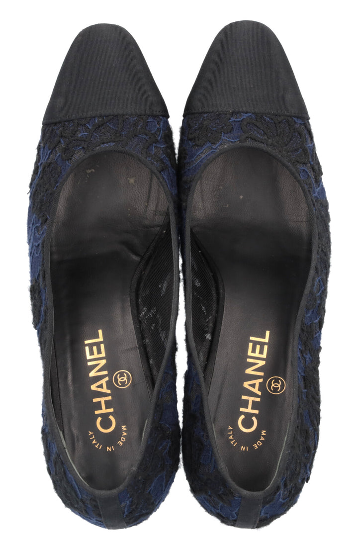 CHANEL Lace Classic Heels Navy Black