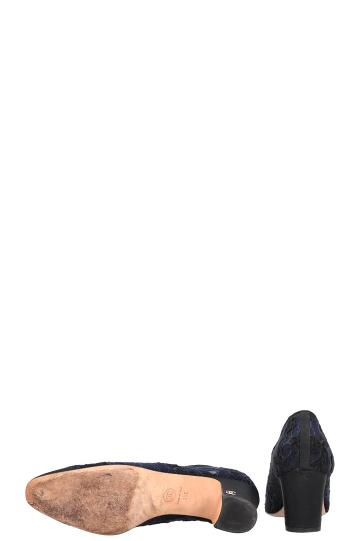 CHANEL Lace Classic Heels Navy Black