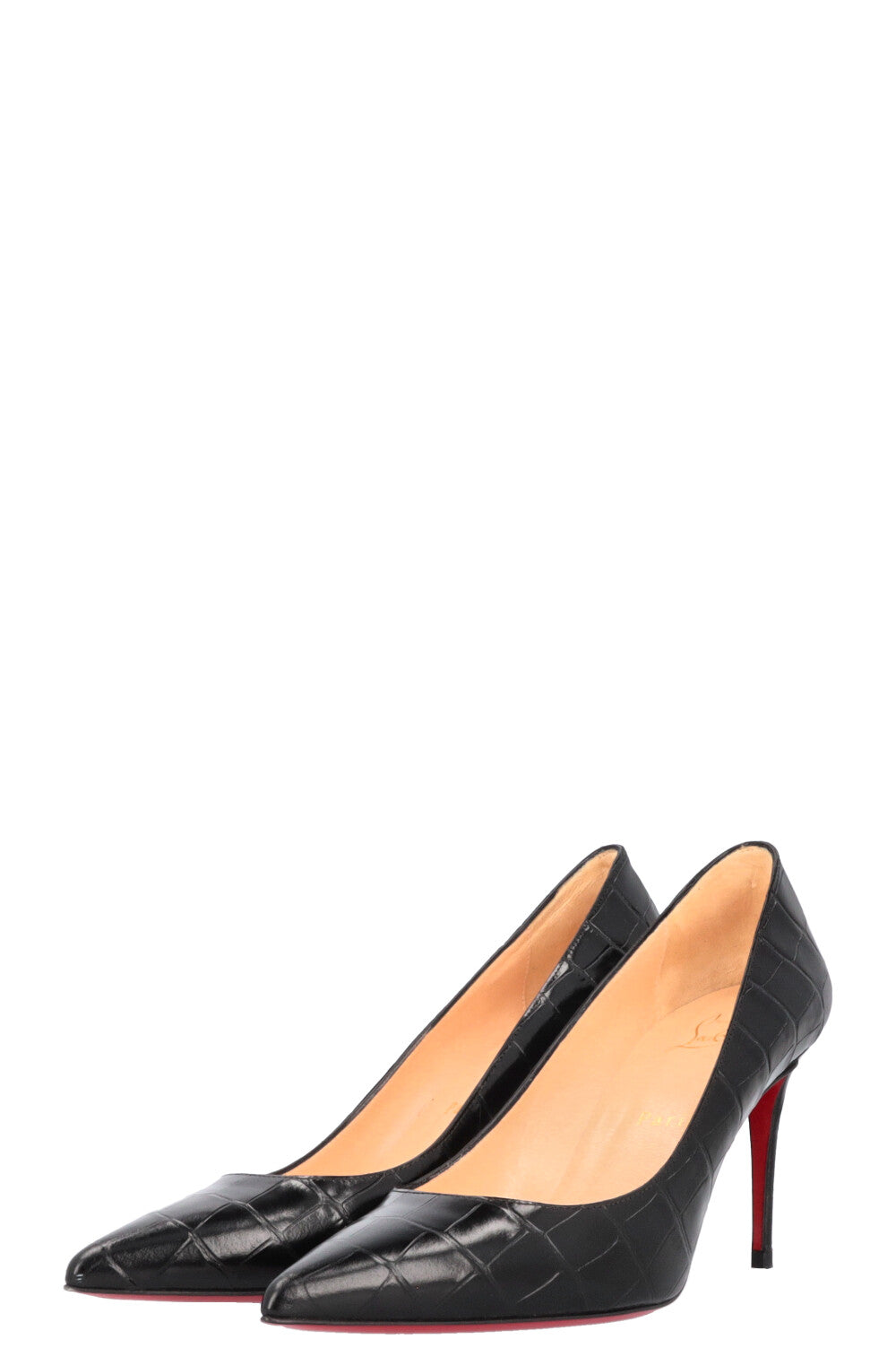 CHRISTIAN LOUBOUTIN Croc Embossed Kate 85 Heels Black
