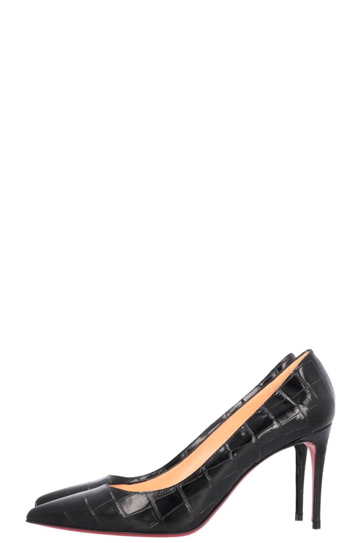 CHRISTIAN LOUBOUTIN Croc Embossed Kate 85 Heels Black
