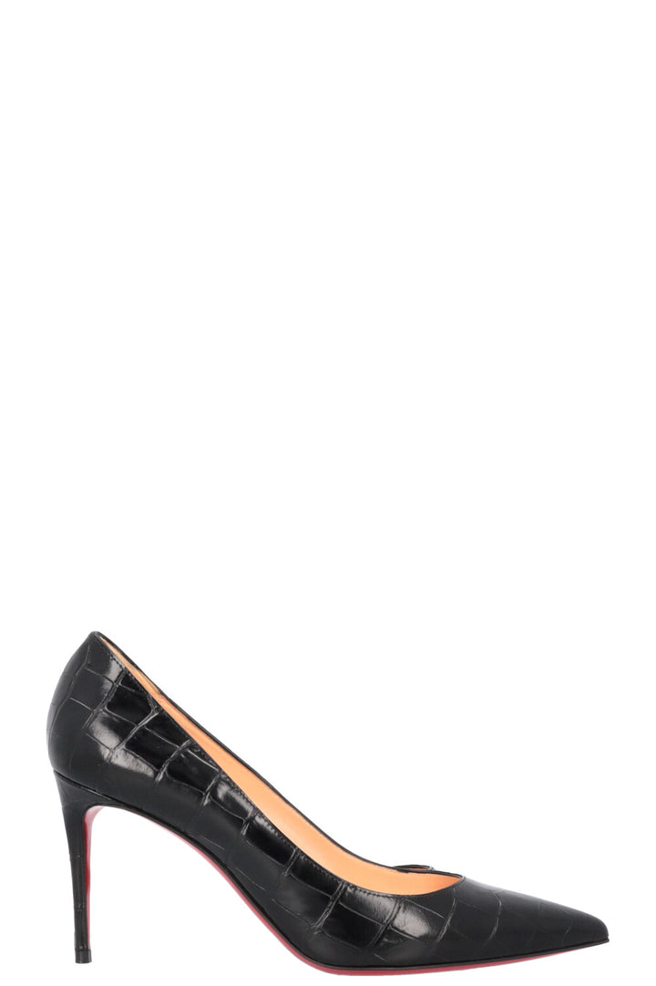 CHRISTIAN LOUBOUTIN Croc Embossed Kate 85 Heels Black