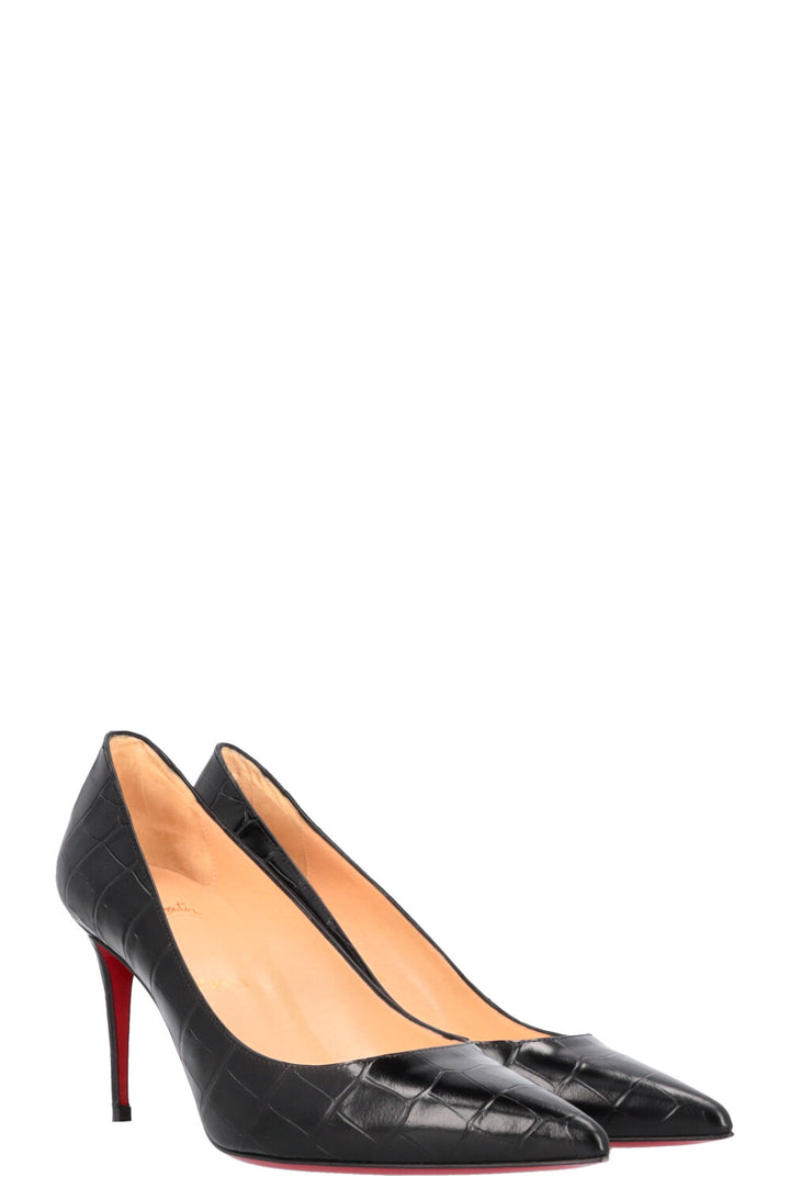 CHRISTIAN LOUBOUTIN Croc Embossed Kate 85 Heels Black
