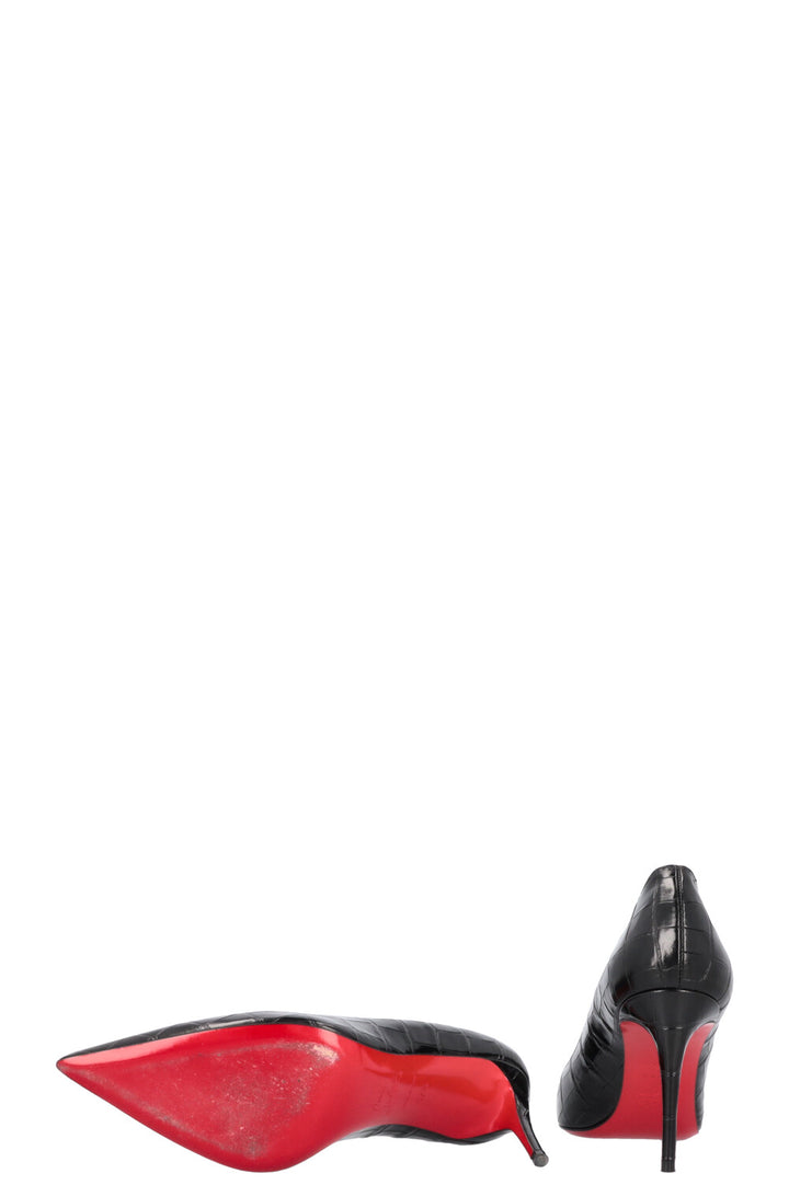 CHRISTIAN LOUBOUTIN Croc Embossed Kate 85 Heels Black