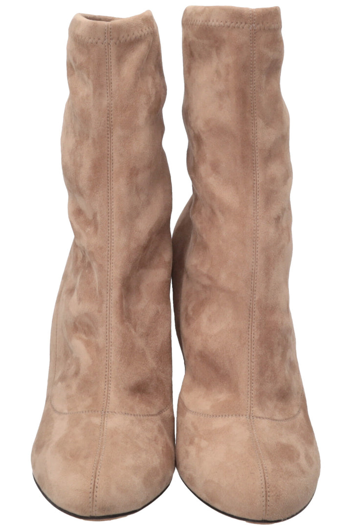 JIMMY CHOO Crystal Heel Sock Boots Suede Beige
