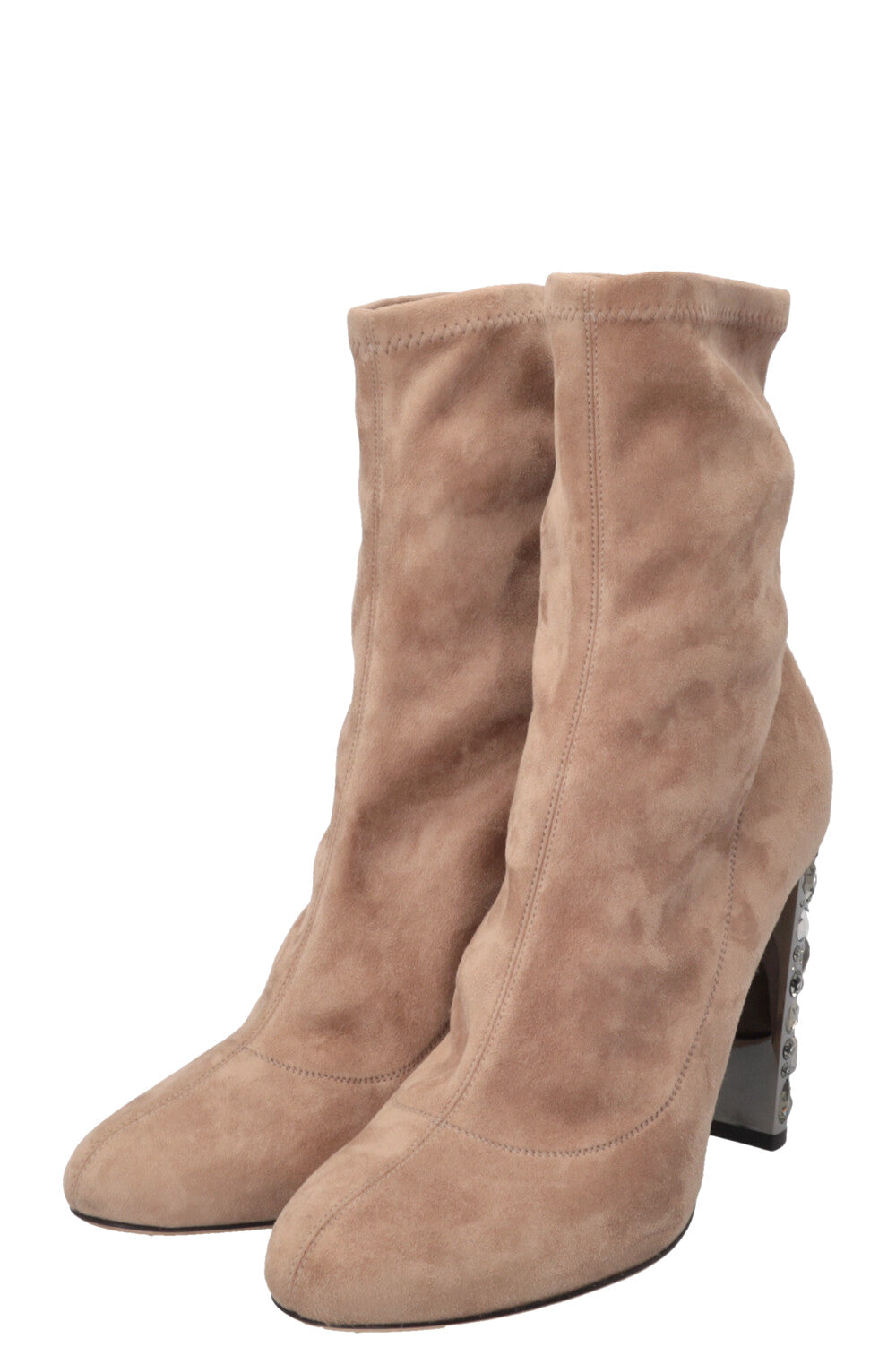 JIMMY CHOO Crystal Heel Sock Boots Suede Beige