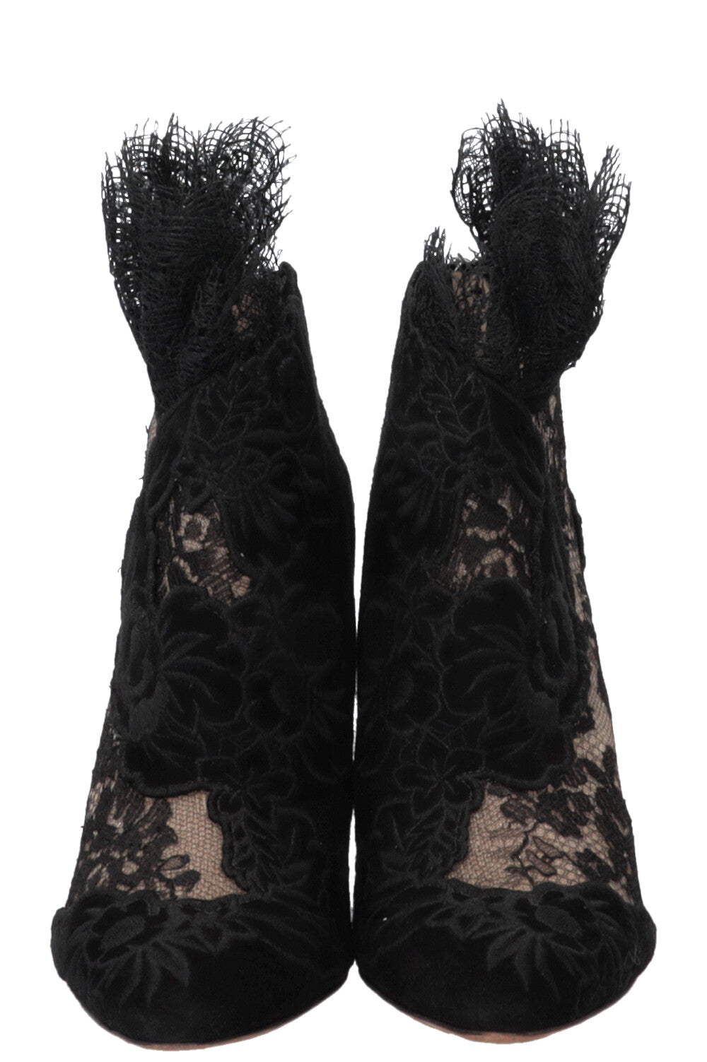 JIMMY CHOO Floral Embroidered Kamaris Ankle Boots Lace Suede Black