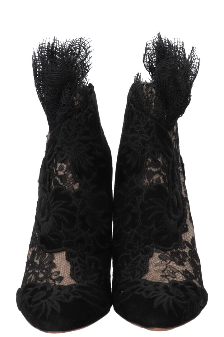 JIMMY CHOO Floral Embroidered Kamaris Ankle Boots Lace Suede Black