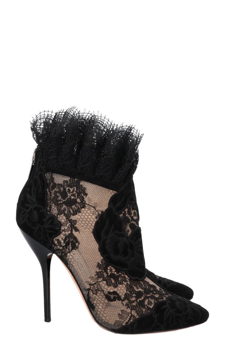 JIMMY CHOO Floral Embroidered Kamaris Ankle Boots Lace Suede Black