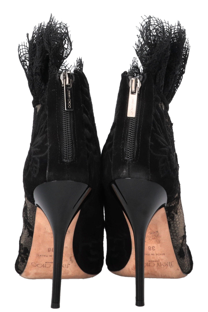 JIMMY CHOO Floral Embroidered Kamaris Ankle Boots Lace Suede Black