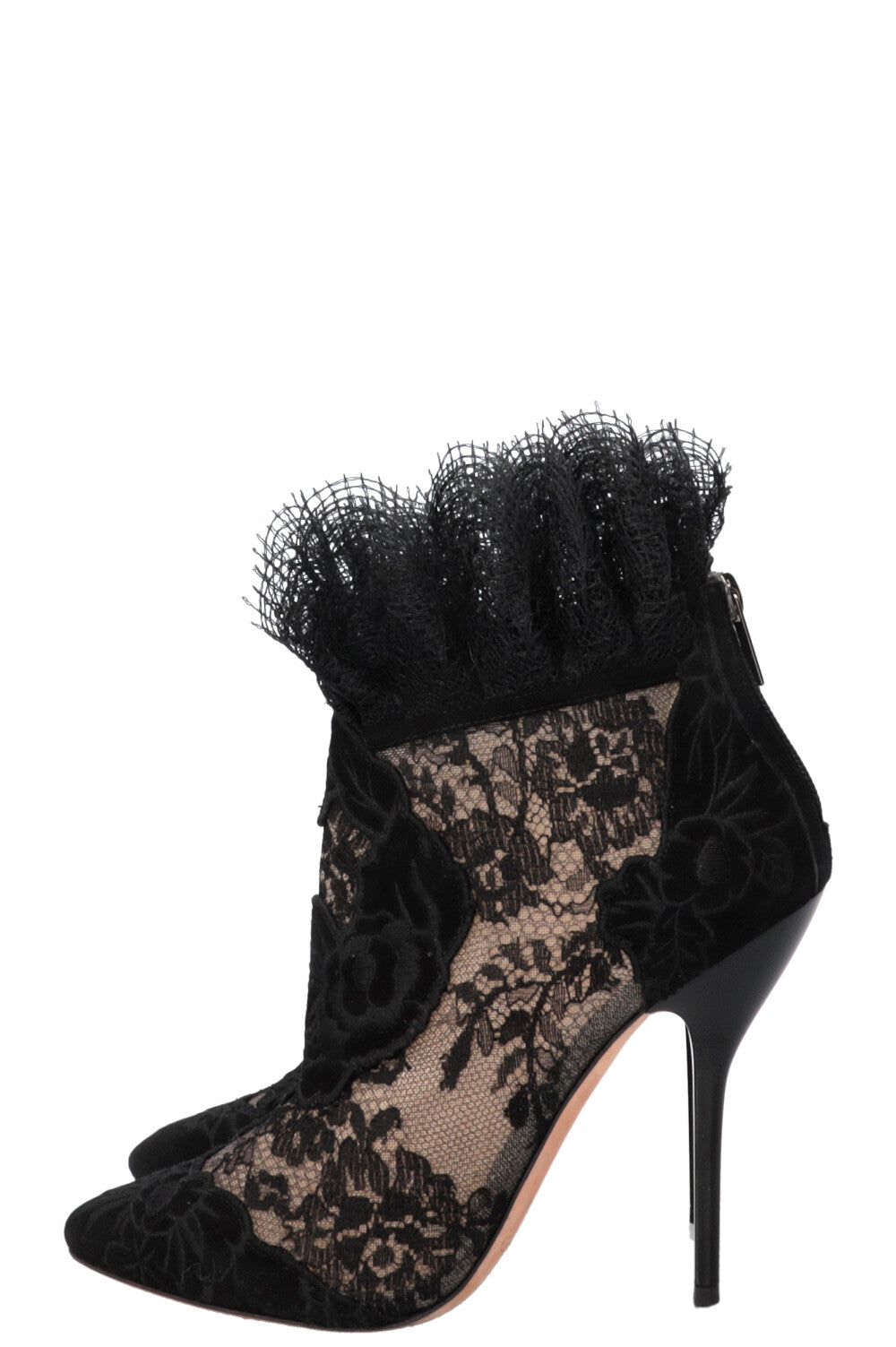 JIMMY CHOO Floral Embroidered Kamaris Ankle Boots Lace Suede Black
